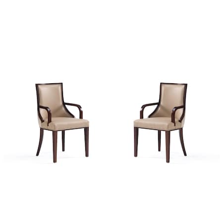 Manhattan Comfort Grand Faux Leather and Velvet Dining Armchair in Tan with Beech Wood Frame - Set of 2 2-DC048AR-TN